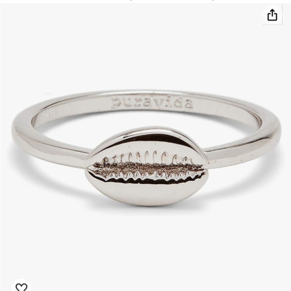 “Pura Vida” Cowrie Shell Silver Ring; size 7; New